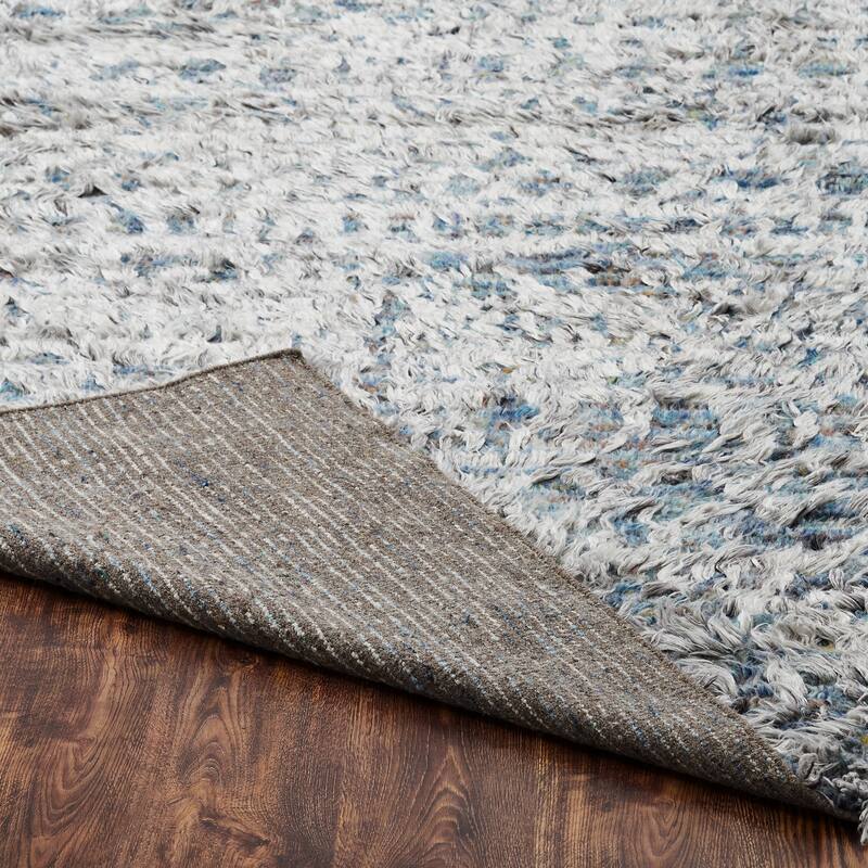 Abstract Tribal Shag Blue/Grey Area Rug