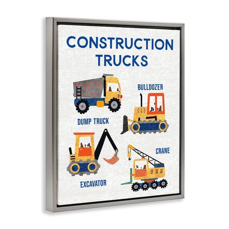 Stupell Educational Construction Trucks Framed Floater Canvas Wall Art Design By Conrad Knutsen
