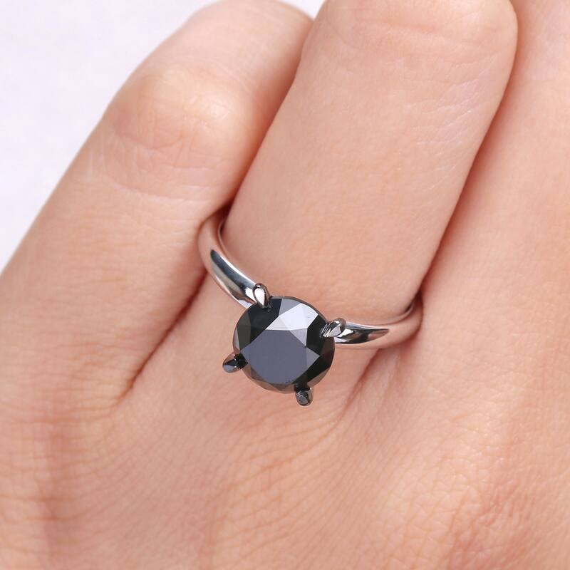Miadora 3ct TDW Black Diamond Solitaire Engagement Ring in 14k White Gold