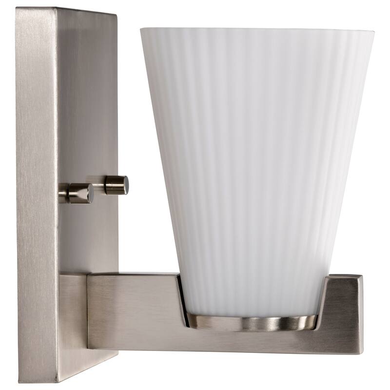 Royale 1 Light Vanity Brushed Nickel Finish Ribbed White Glass - Brushed Nickel