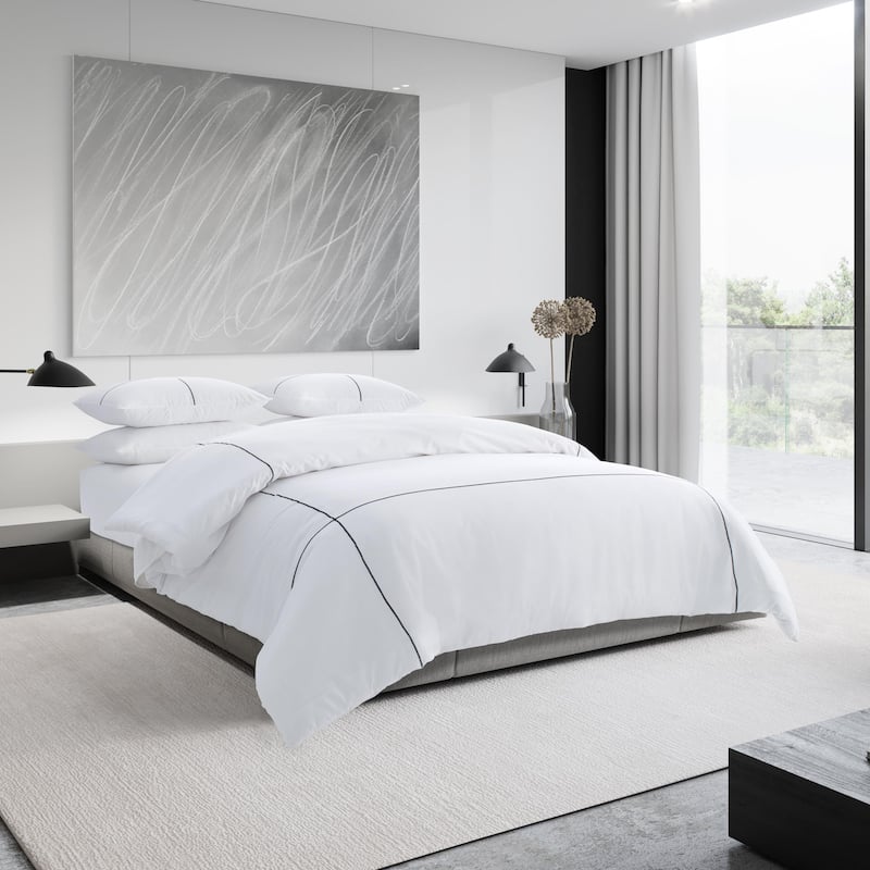 Vera Wang Zig Zag Cotton White Duvet Cover Set