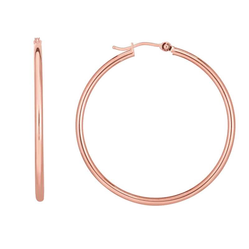 Curata 14k Gold Rose Finish Hoop Earrings With Hinged Clasp