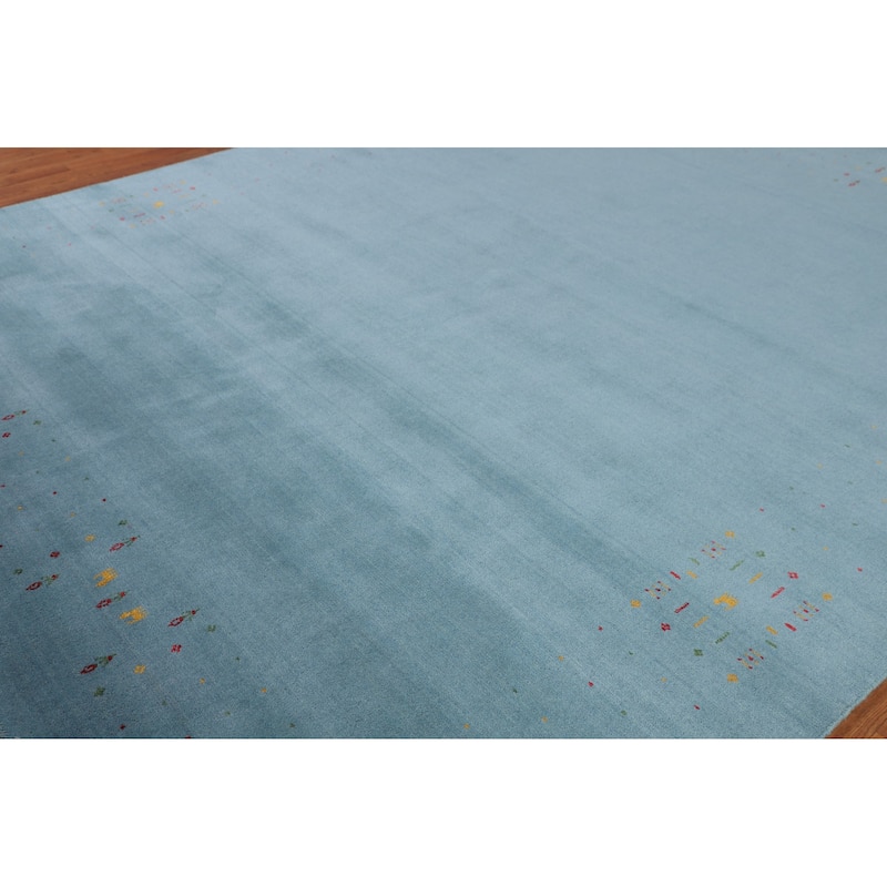 Light Blue Gabbeh Oriental Area Rug Handmade Tribal Wool Carpet - 8'4" x 9'10"