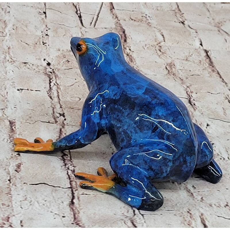Bronze Metal Blue Orange Poison Dart Tree Frog Sculpture Figurine Handmade Original Art
