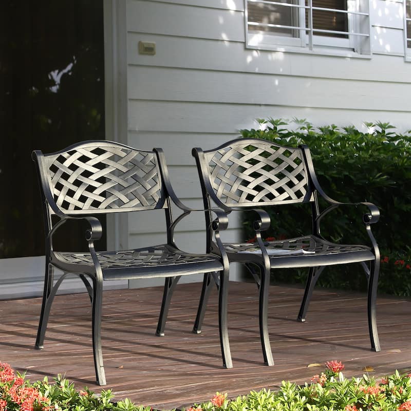 2 PCS Cast Aluminum Bistro Chairs with Black and Gold Powder Coating