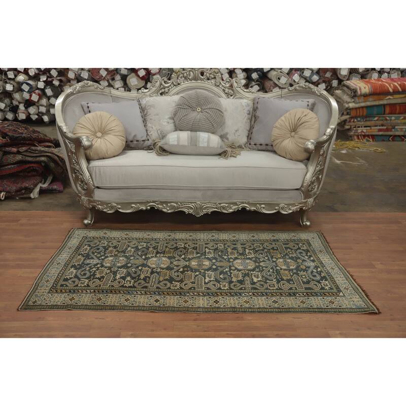 Hand Knotted Oriental 100% Wool Carpet Traditional Tribal Greys & Charcoal Kazak Area Rug - 6' 1'' X 3' 3''