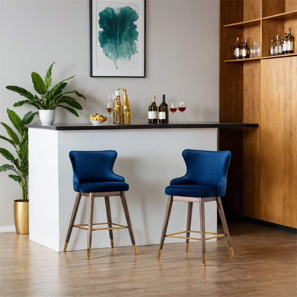Fabric Upholstered Counter Height Wingback Stools,Set of 2