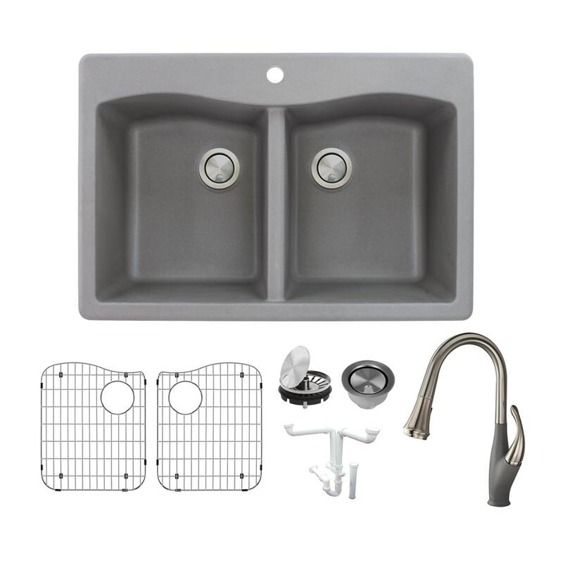 Transolid KF-ATDE3322 Aversa 33" Drop In Double Basin Granite Kitchen - Grey