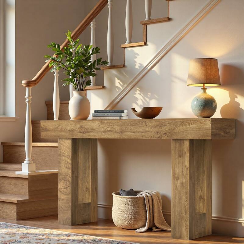 Anmytek Farmhouse Console Table,Wooden Rectangular Sofa Table Behind Couch for Entrance