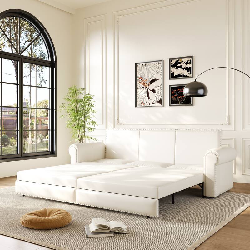 Homy Casa Faux Leather Pull-Out Sofa Bed, 2-in-1 Convert Sleeper Couch