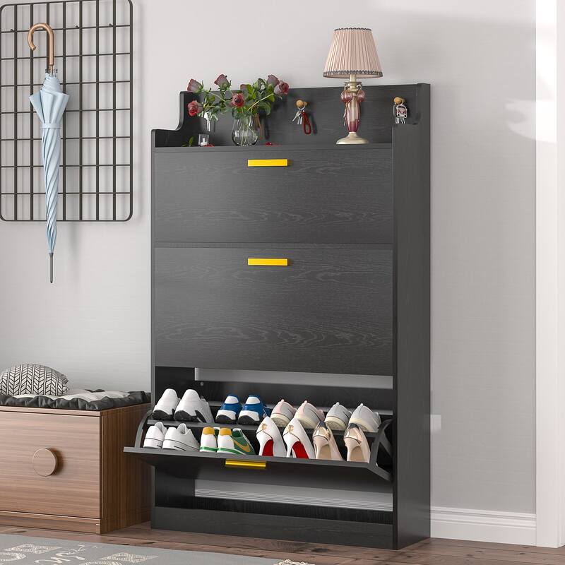 Javlergo Shoe Cabinet with 3 Flip-Up Drawers Freestanding Shoe Organizer with Adjustable Shelf for Entryway Hallway Living Room