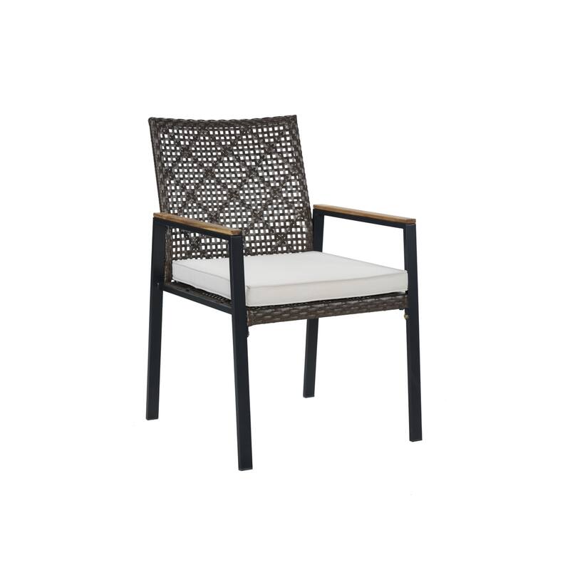 5-Piece Square Indoor/Outdoor Patio Table and Rattan Chairs Set with Umbrella Hole