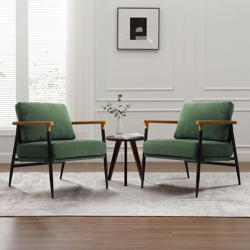 2 Set Upholstered Accent chair Club Chair for Living Room - Stand Leg - Green