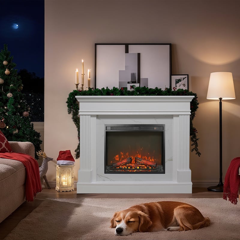 44" Electric Fireplace with Mantel,23" Fireplace Insert Heater, Realistic Log and Flame Effect, Remote Control, Timer