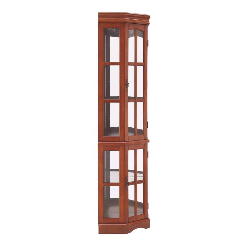 Lighted Curio Display Cabinet, China Cabinet with Tempered Glass Doors & Adjustable Shelves, Freestanding Glass Display Case