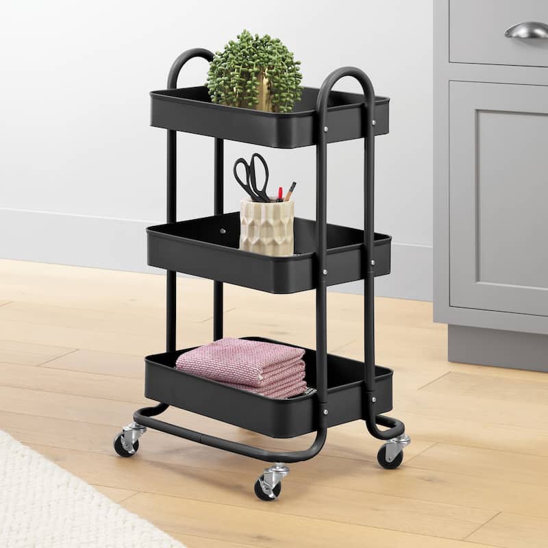 Whitmor 3-Tier Rolling Metal Cart - Black