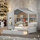 preview thumbnail 1 of 24, Twin Size Wooden House Bed Kids Bed with 2 Drawers and Storage Shelf Grey