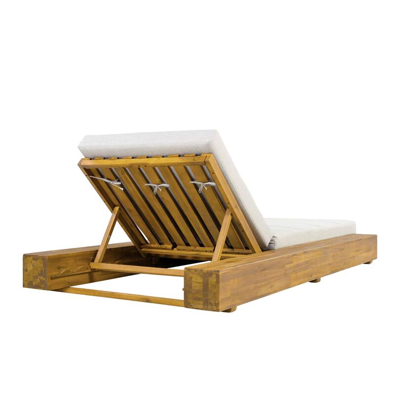 Christopher Knight Home - Amedea Outdoor Acacia Wood Chaise Lounge with Adjustable Backrest & Water-Resistant Cushion