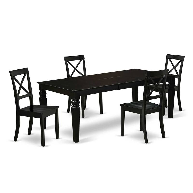 Rectangular Dining Room Table Set 5pc 66/84 Inch Table w/ Butterfly Leaf & 4 Chairs