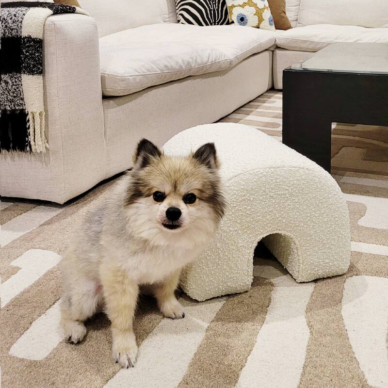 16" Arched Upholstered Footstool Ottoman, Unique Arched Rainbow-Shaped, Boucle - White