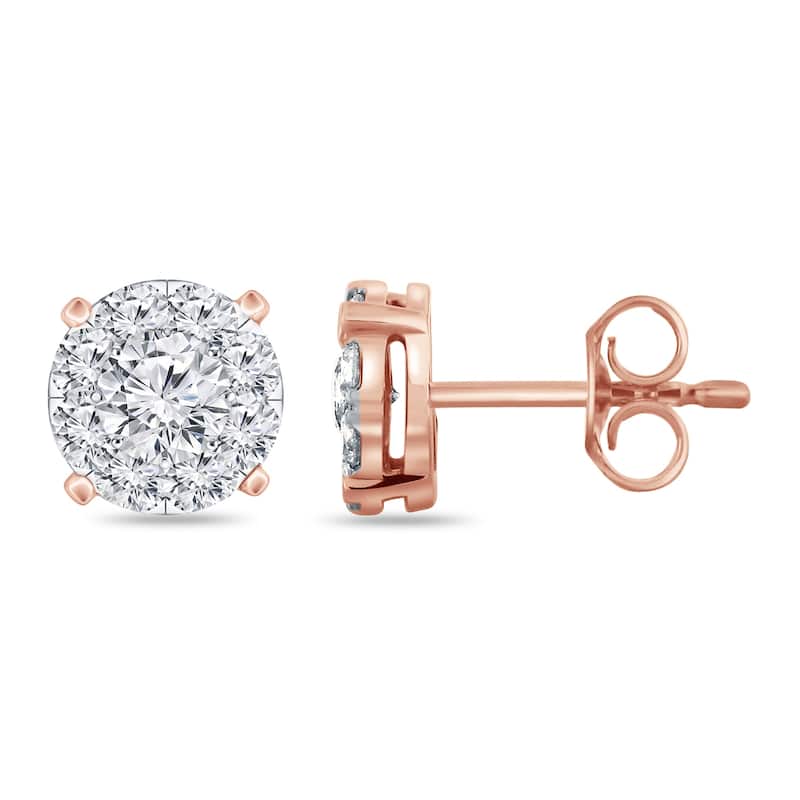 Auriya 14k Gold 1ctw Round Pave Diamond Stud Earrings (H-I, I1-I2)