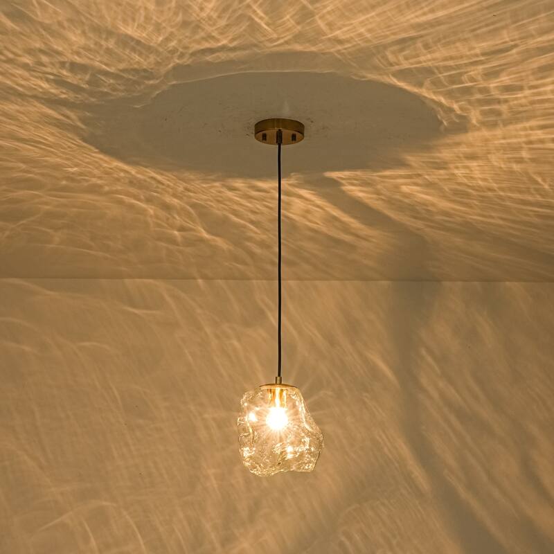 1-Light Modern Minimalist Brass Irregular Glass Pendant for Kitchen Island & Bedroom - 8.7 in. W x 8.7 in. H