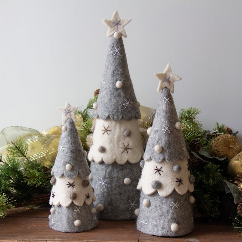 Handcrafted Felt Christmas Tree Topper or Tabletop Decor, Set of 3 Red