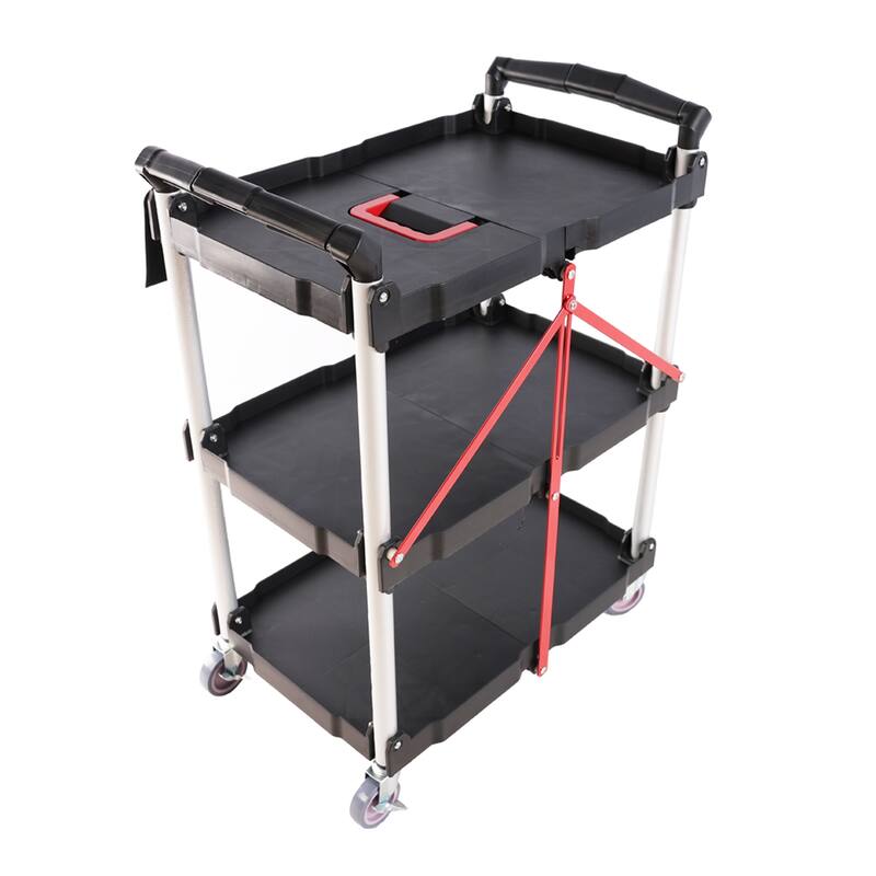 Folding Service Car With Wheels, Three-layer Practical Trolley, Folding Storage Cart, No Assembly Required