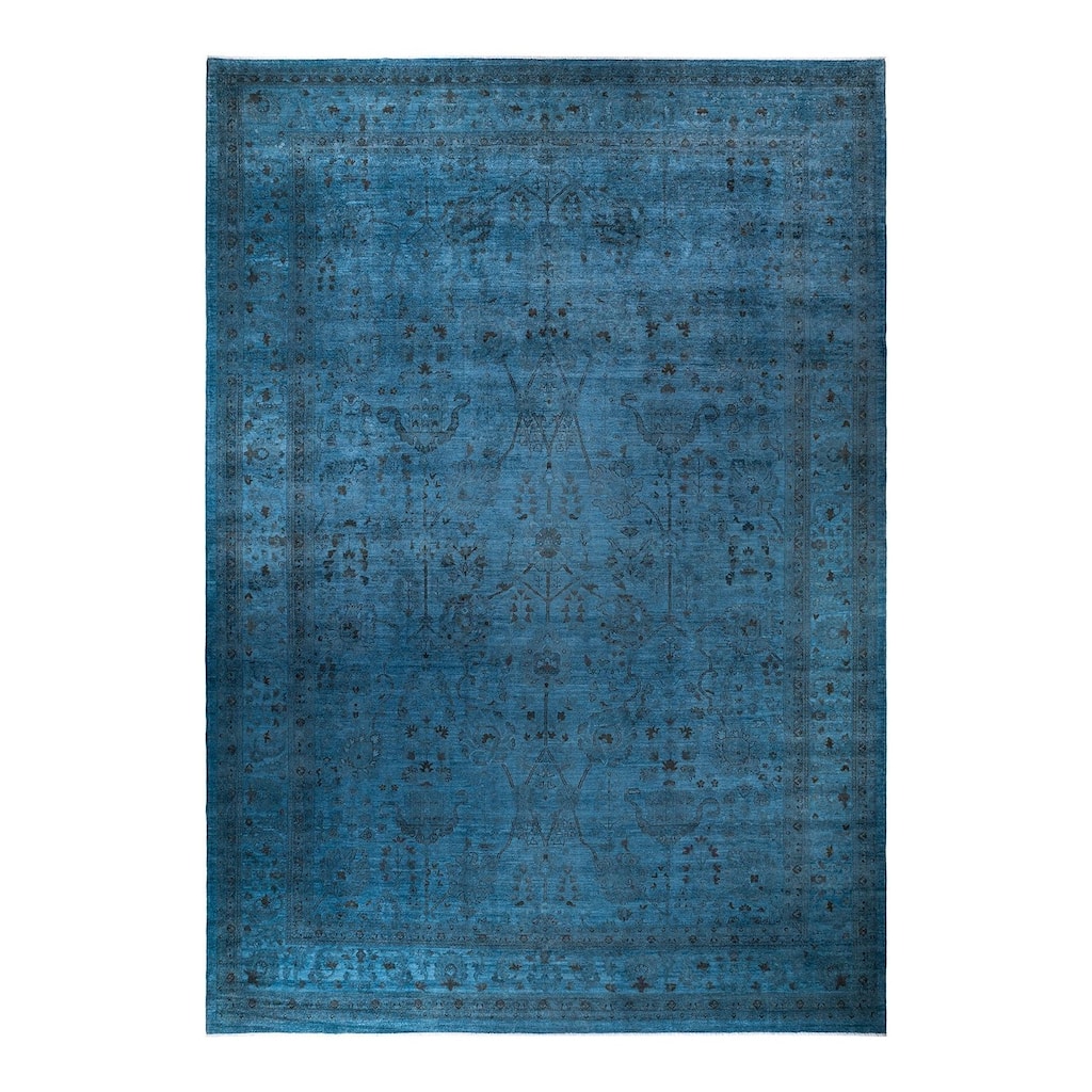 Overton Hand Knotted Wool Vintage Inspired Modern Contemporary Overdyed Gray Area Rug - 12' 5" x 17' 7"