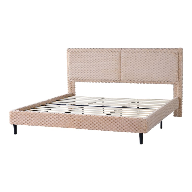 Christopher Knight Home - Thalassian Plush Upholstered Bed with Solid Wood Frame and Headboard