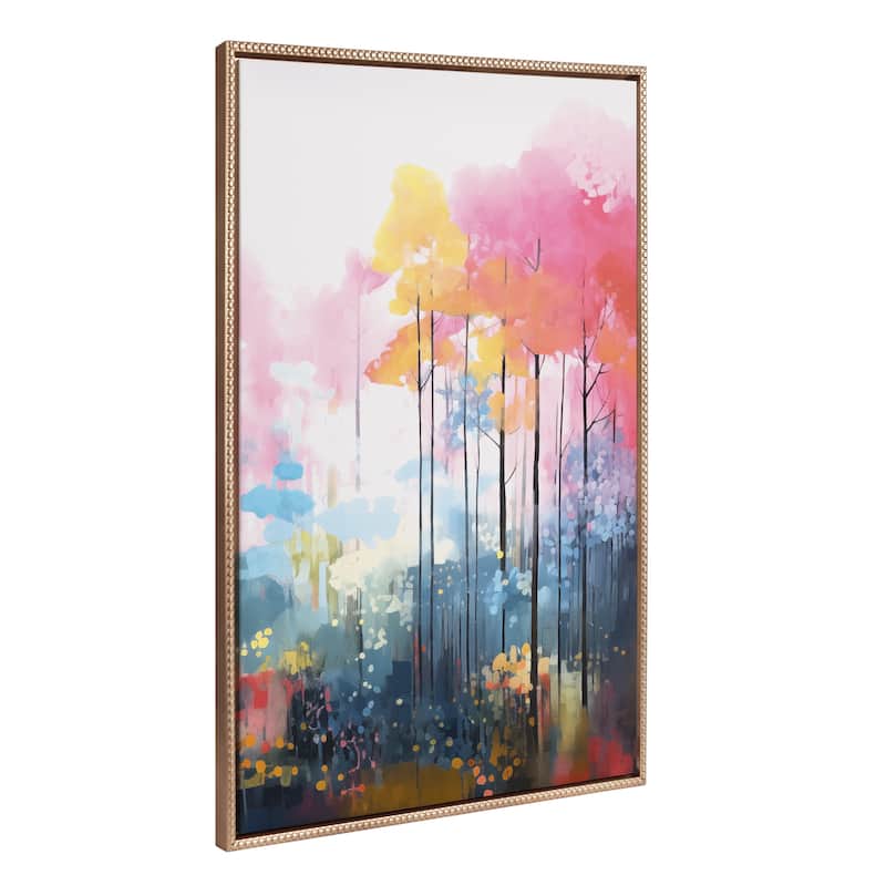 Kate and Laurel Sylvie Beaded Colorful Forest Landscape Framed Canvas by The Creative Bunch Studio - 31.5x41.5 - Gold