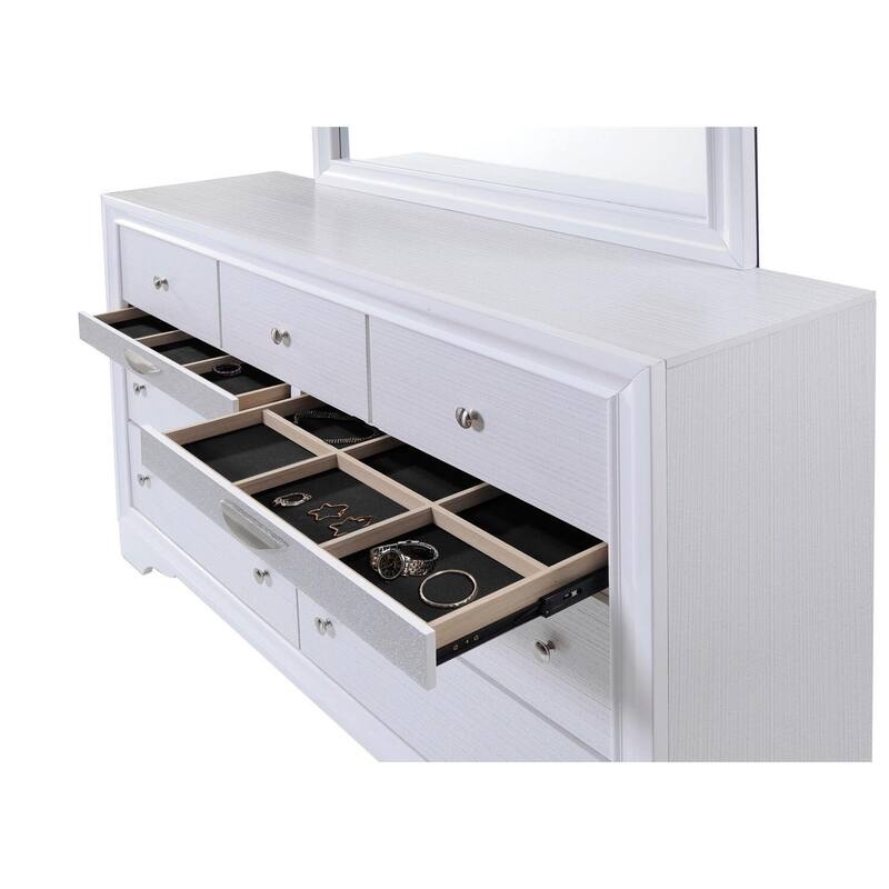 Asian Style Dresser with 9 Drawers - 63 Inch Wide Jewelry Storage Chest - White Finish