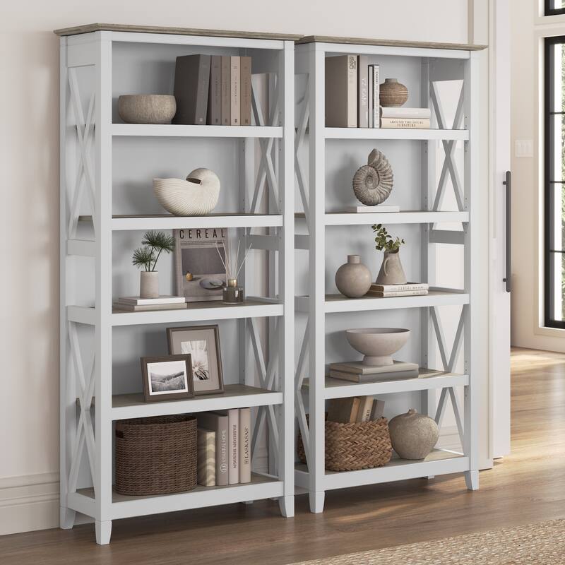 Key West 5 Shelf Bookcase Set by Bush Furniture - Shiplap Gray/Pure White