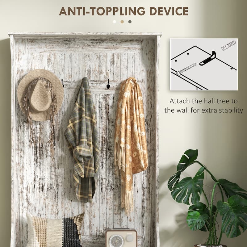 3-in-1 Hall Tree with Storage Bench, Coat Hooks & Shoe Storage - 37.75" W x 13.5" D x 70.75" H