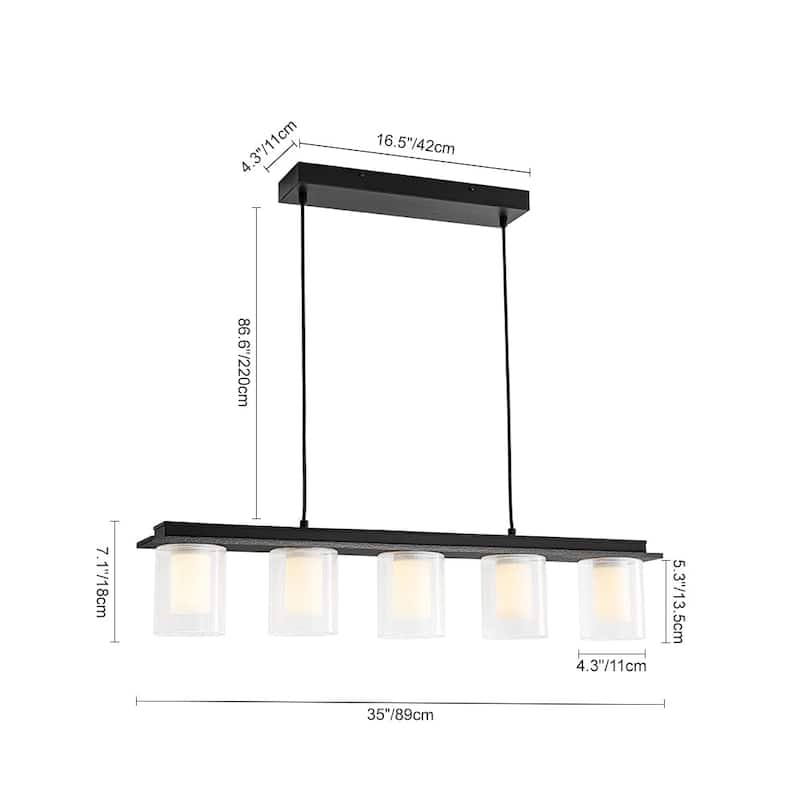 Modern Farmhouse 5-Light Dual-Layered Glass Dimmable LED Linear Chandelier - 35in
