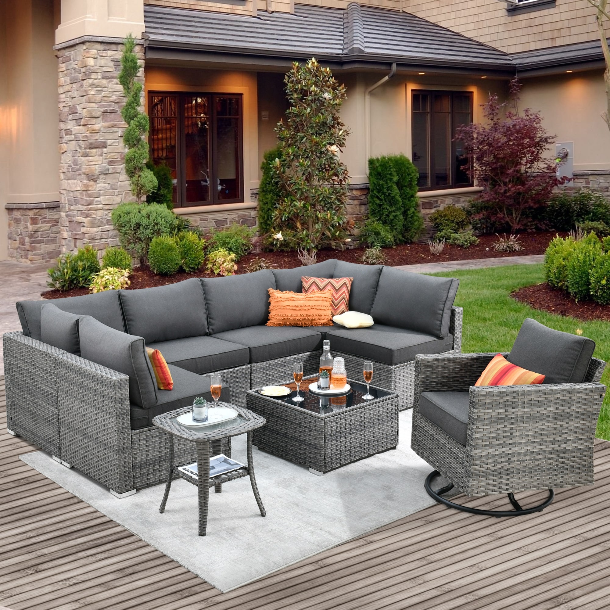 XIZZI 9-Piece Outdoor Furniture Sectional Swivel Chair Set