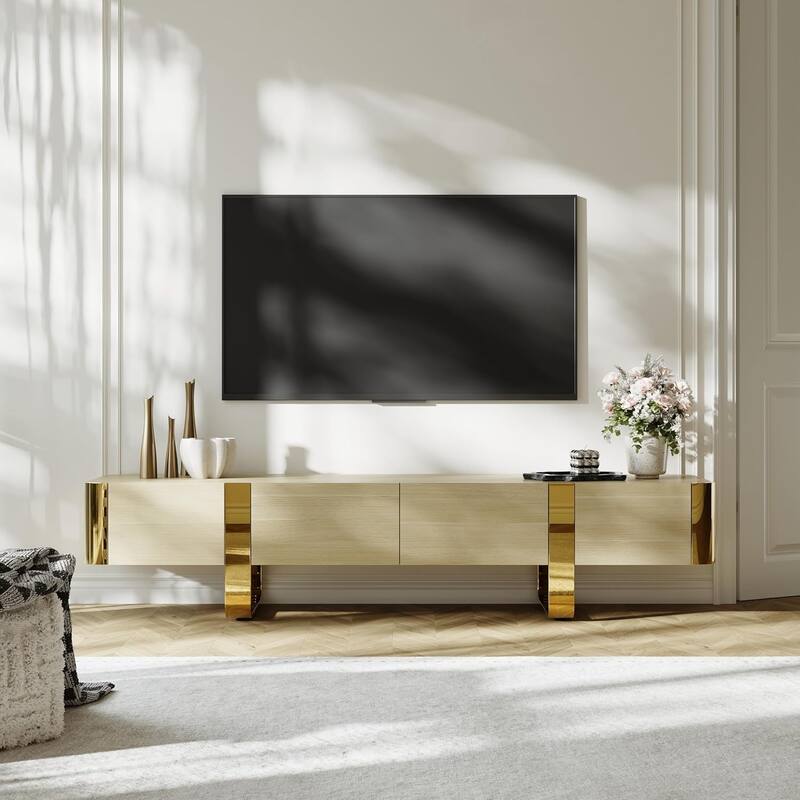 79 inch Wood TV Stand Partial Assembly Entertainment Center Modern Media Console with Drawers and Storage Cabinets