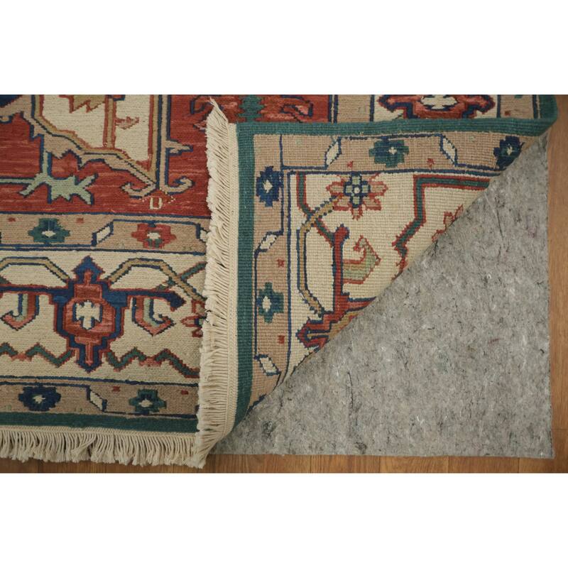 Hand Knotted Oriental 100% Wool Carpet Traditional Geometric Green Heriz (serapi) Area Rug - 8' 9'' X 5' 9''