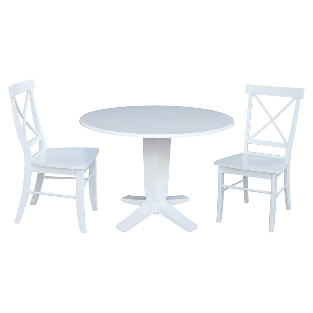 42 in Round Drop Leaf Pedestal Table with Dining Chairs in White