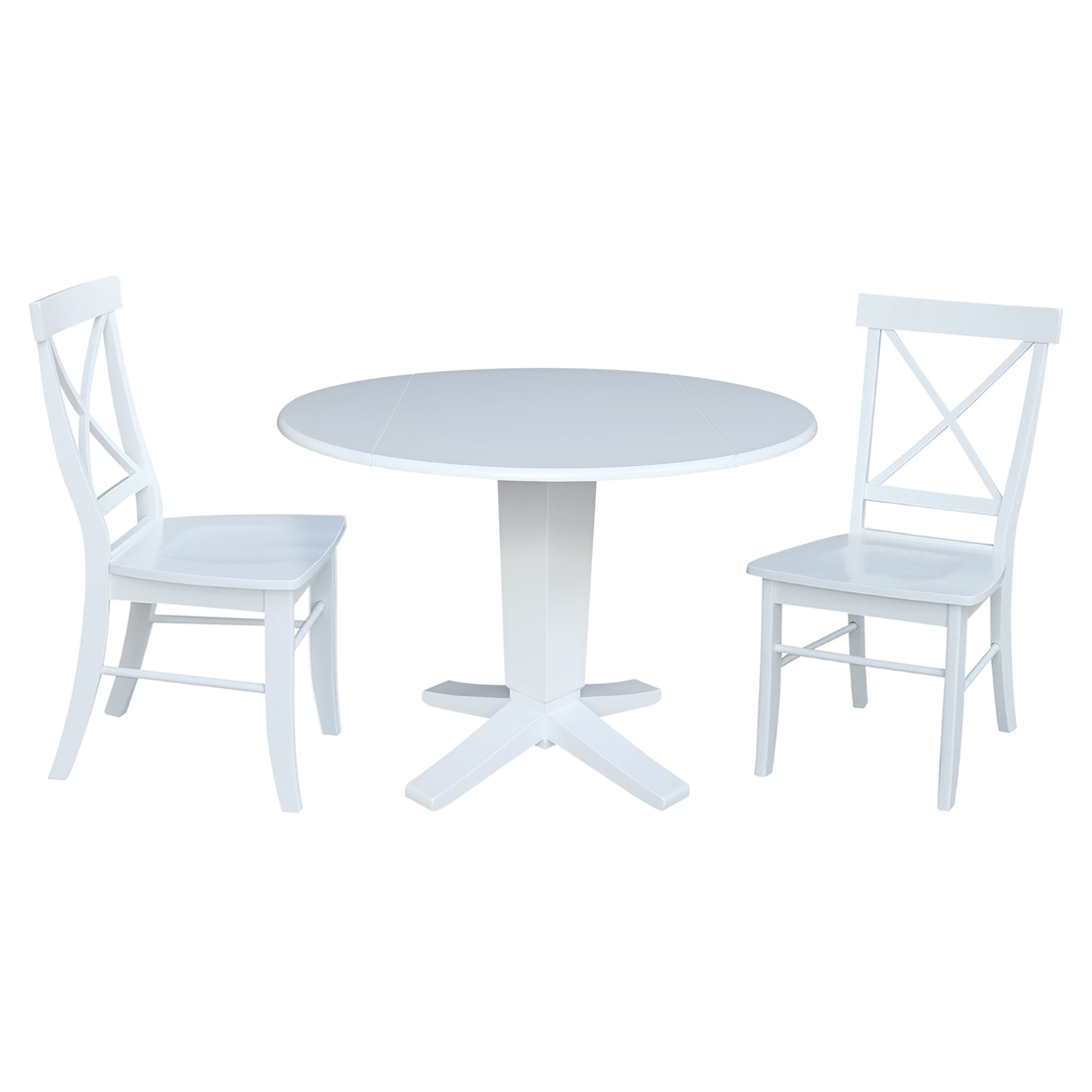 42 in Round Drop Leaf Pedestal Table with Dining Chairs in White