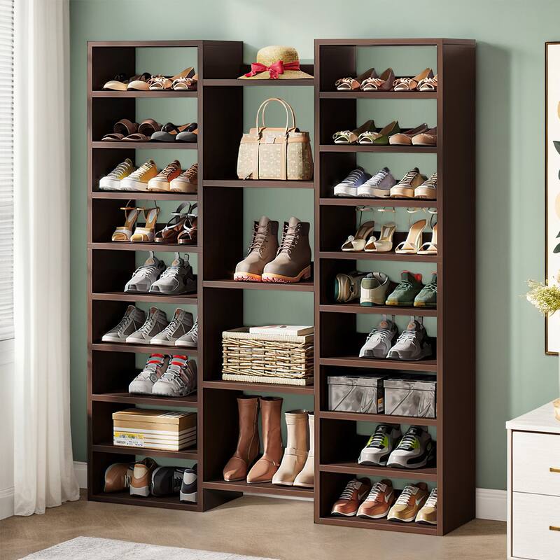 Wooden Shoe Rack, Freestanding Shoe Organizer with 23 Storage Shelves
