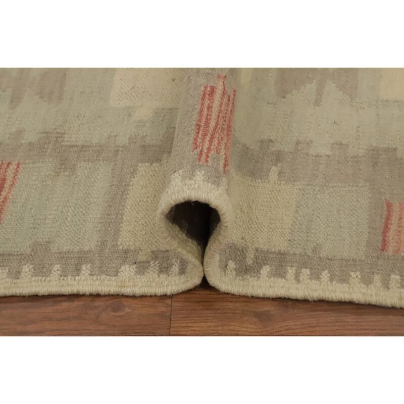 Hand Woven Oriental 100% Wool Carpet Southwestern Tribal Green Kilim Runner Rug - 7' 7'' X 2' 8''