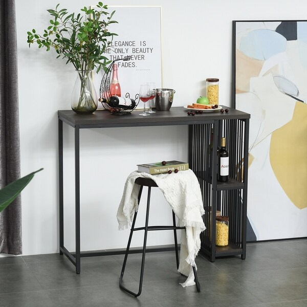 HOMCOM Industrial Steel Tube Bar Table with 2-Tier Storage Shelf, Pub Desk with Adjustable Footpad, Walnut. Opens flyout.