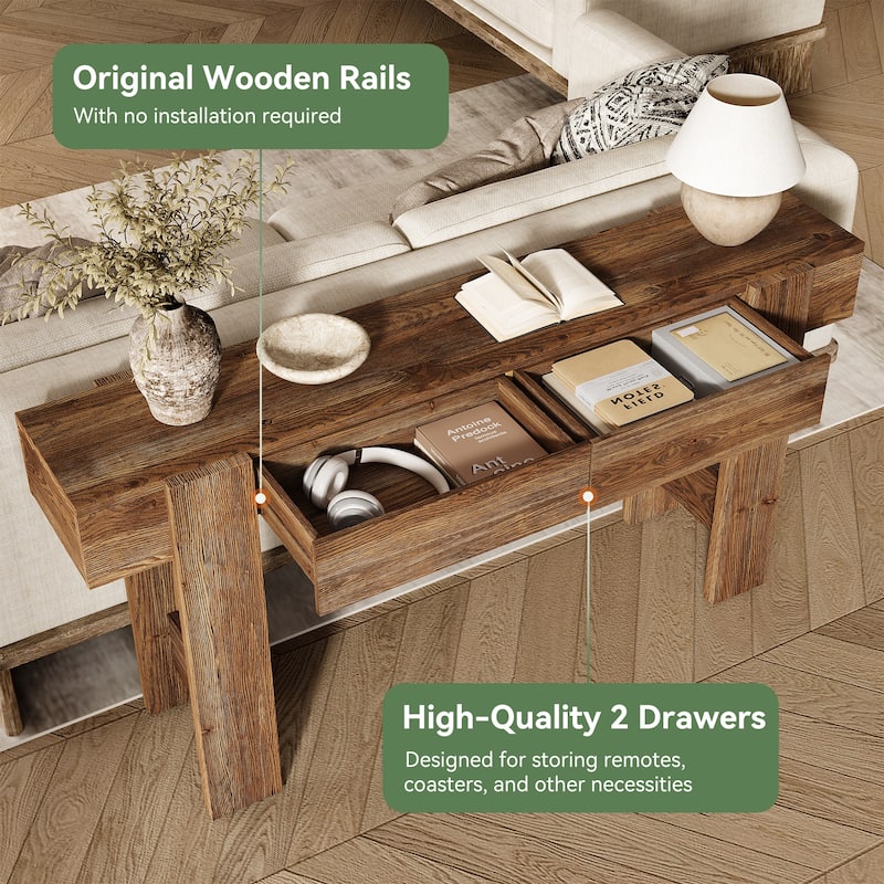 Solid Wood Console Table with 2 Drawers for Entryway, Living Room
