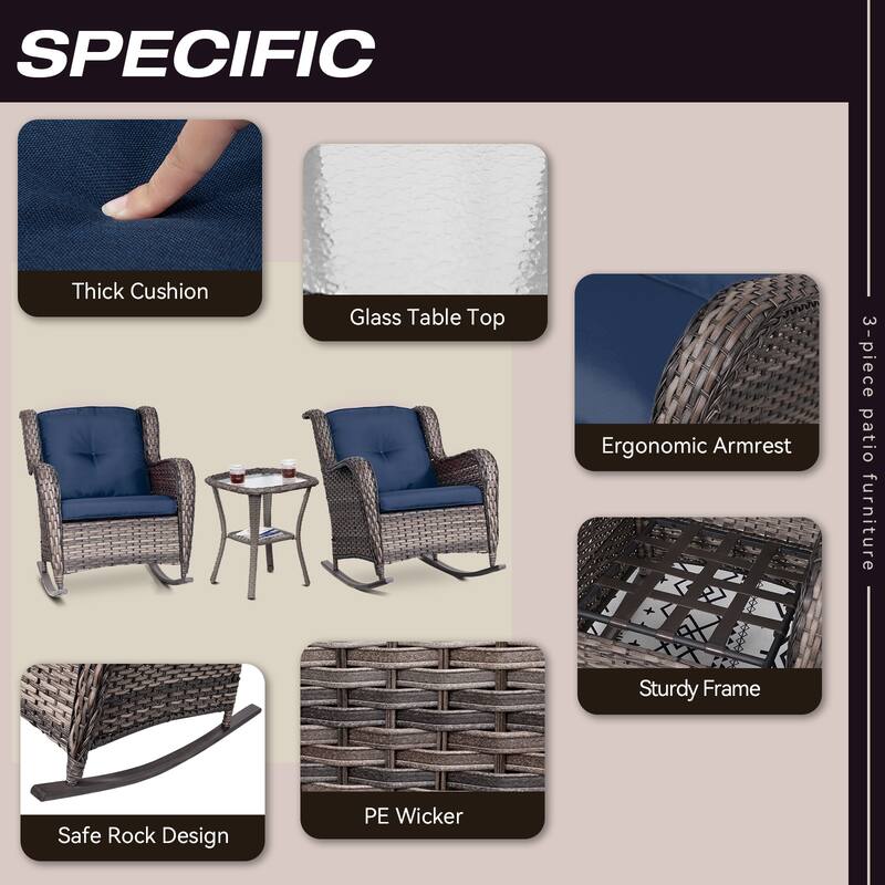 Cozywor 3-Piece Patio Wicker Outdoor Rocking Chair Set