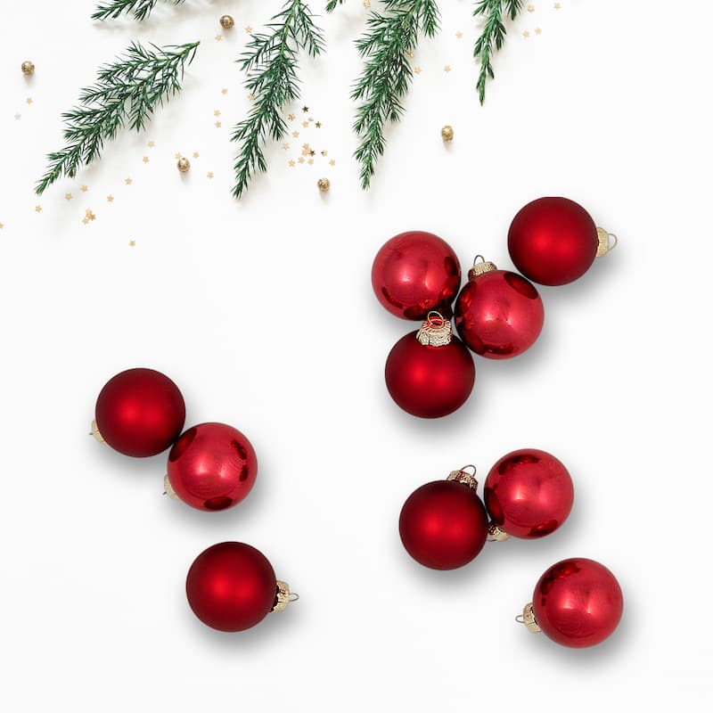 2-Finish Christmas Glass Ball Ornaments - 1.5" (40mm) - Red - 10ct