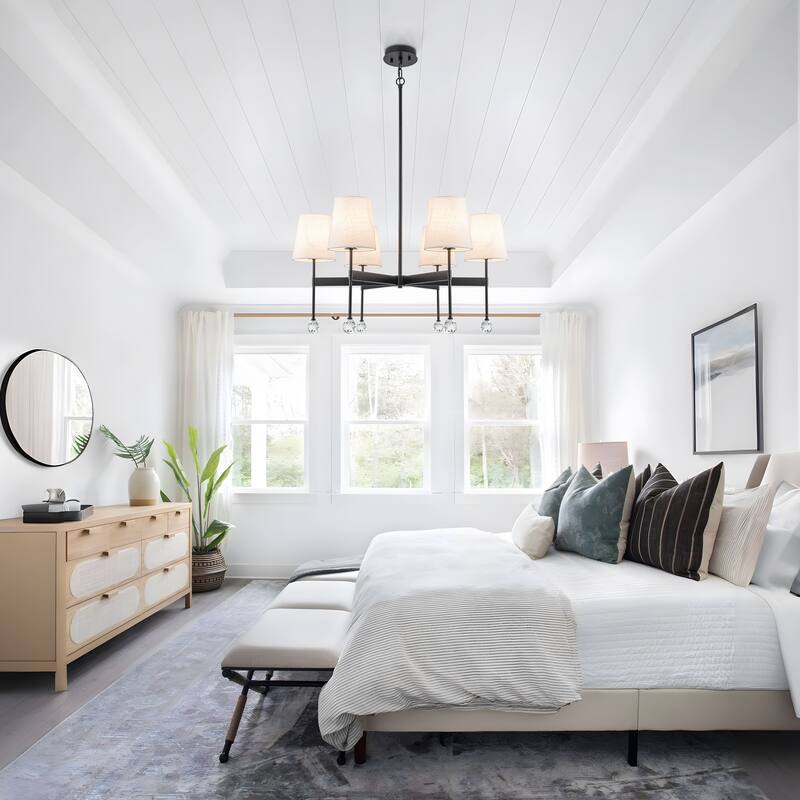 Starsky 6 - Light Dimmable Classic / Traditional Chandelier With White Linen Shades