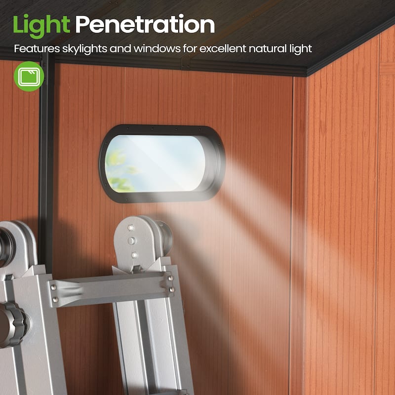 VredHom 8X8/8X10/8X12 FT All-Weather Outdoor Resin Storage Shed with Windows Floor for Patio Furniture and Tools