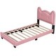 preview thumbnail 26 of 26, Cute Pine Wood Upholstered Platform Bed, Cartoon Ears Headboard, Sturdy Construction