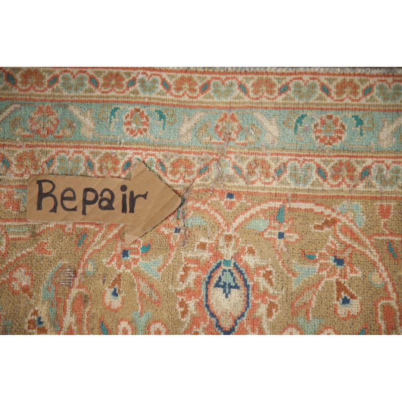 Hand Knotted Oriental 100% Wool Carpet Traditional Floral Oranges & Rust Mashad Area Rug - 13' 3'' X 9' 4''